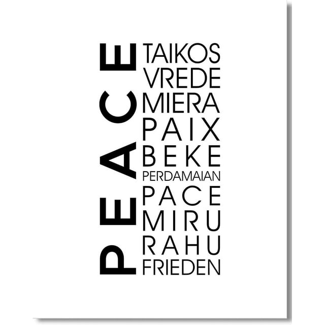 AEFER Peace In Different Languages Wall Decor Art Print on a white background typography poster