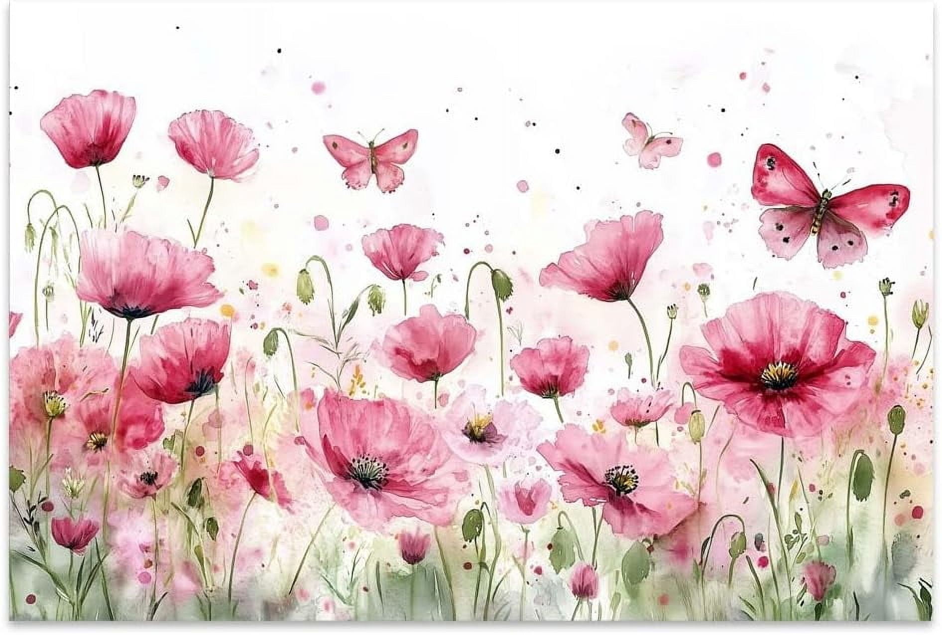 AEFER Poppies Wall Art, Pink Poppy Canvas Wall Art Flower Pictures ...