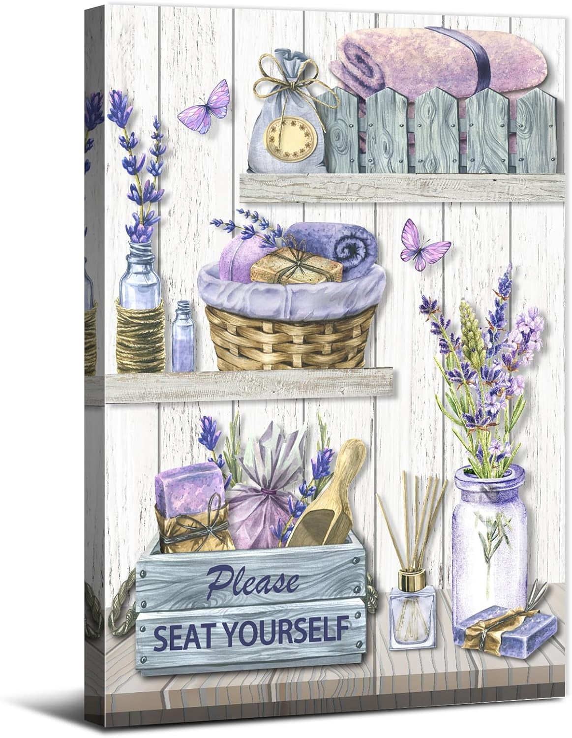 AEFER Purple Bathroom Decor Rustic Wall Art Floral Picture for Bathroom Laundry Please Seat ...