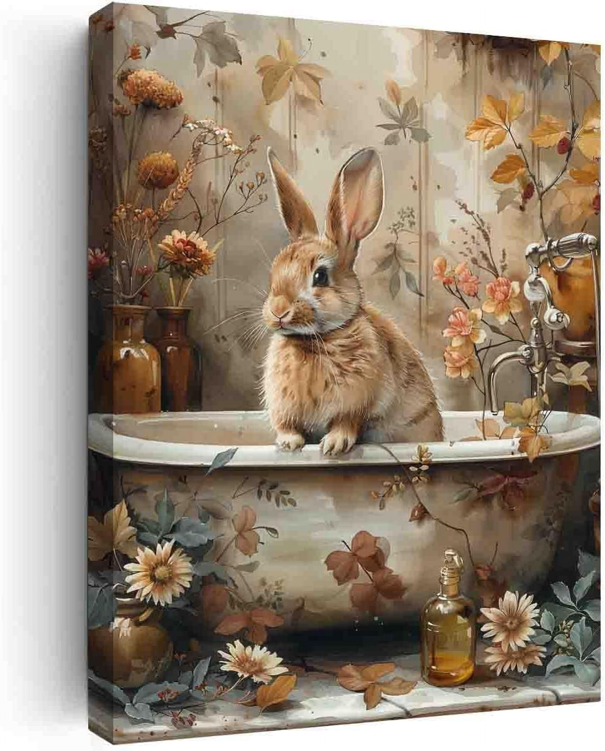 AEFER Rabbit in Bathtub,Bathroom Wall Art,Animal Bathroom Art,farmhouse ...