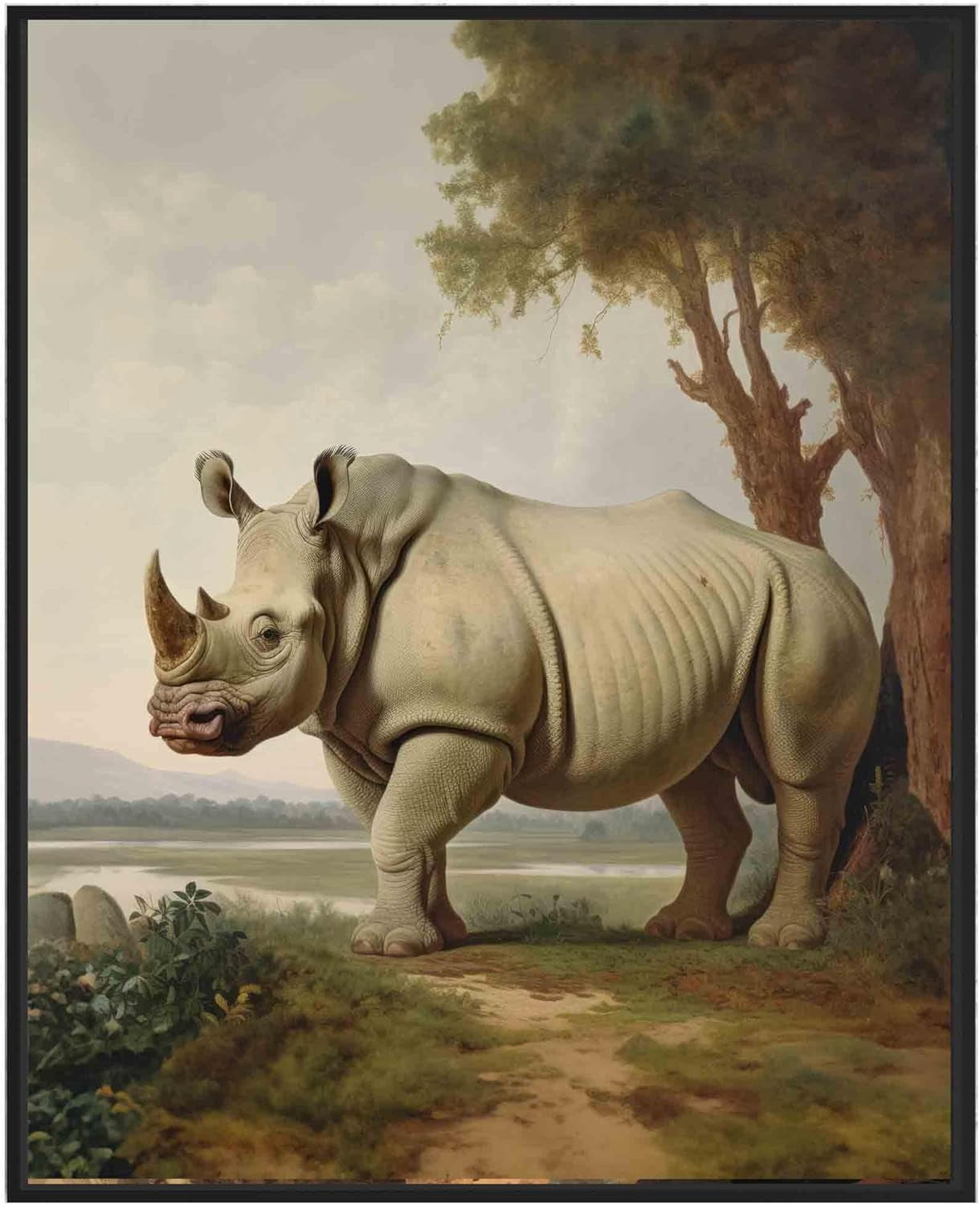 AEFER Rhino Vintage Poster Art Print Retro Vintage Animal Wall Art Poster Decor Nature, Wall ...