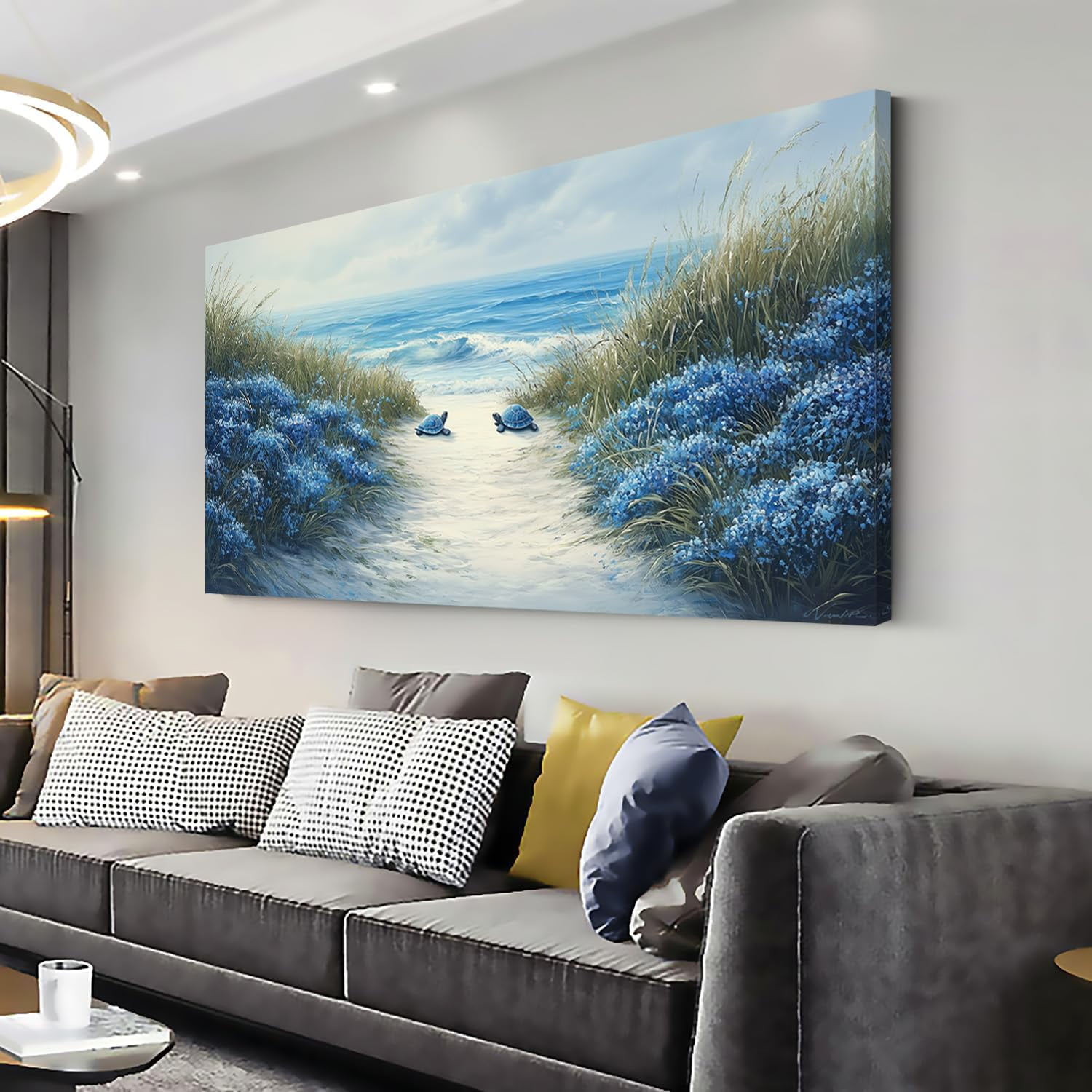 AEFER Romantic Beach Wall Art for Living Room Blue Sea Turtle Lovers ...