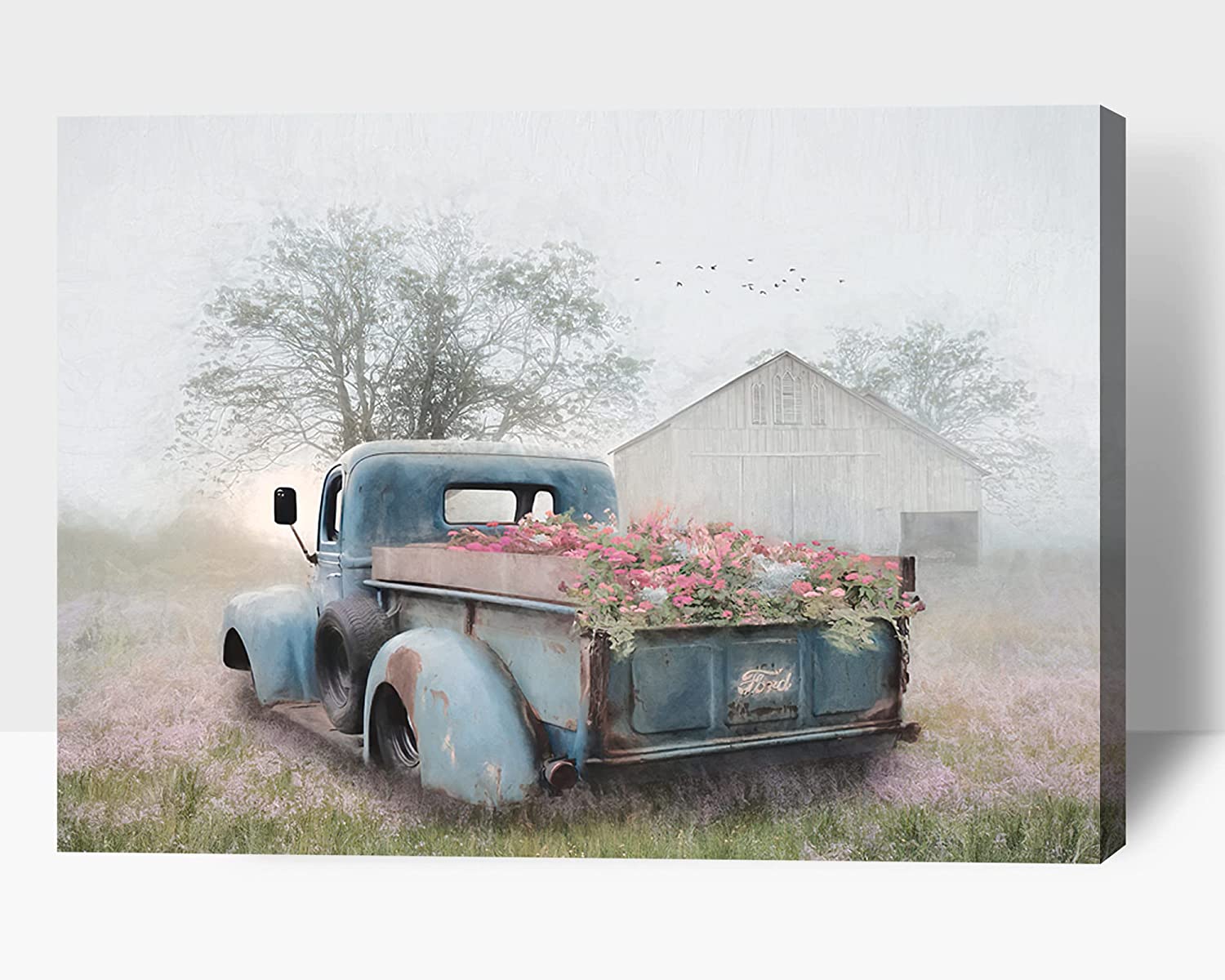 AEFER Rustic Old Truck Wall Art Farmhouse Barn Canvas Prints, Modern ...