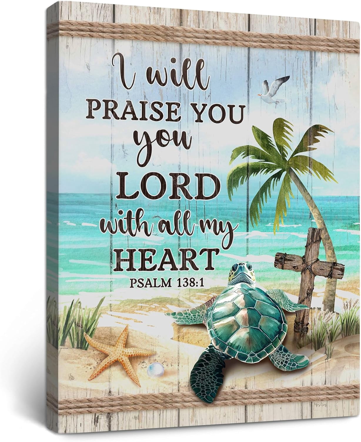 AEFER Scripture Bible Verses Wall Art Teal Sea Turtle Canvas Print ...