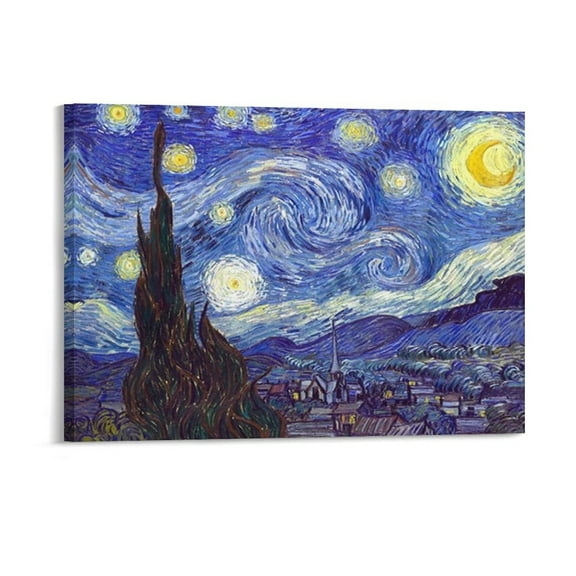 AEFER Starry Night Canvas Prints Wall Art by Van Gogh Classical Famous Artwork Huge Size Modern Blue Impressionist Sky Star Pictures Paintings for Home Decorations Frame: 12x18inch(30x45cm)