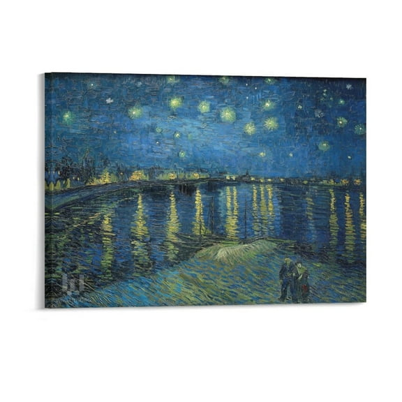 AEFER Starry Night Over the Rhone Canvas Prints Wall Art by Van Gogh Famous Oil Paintings Reproduction Extra Artwork Seascape Pictures for Bedroom Home Decor Frame: 18x12inch(45x30cm)