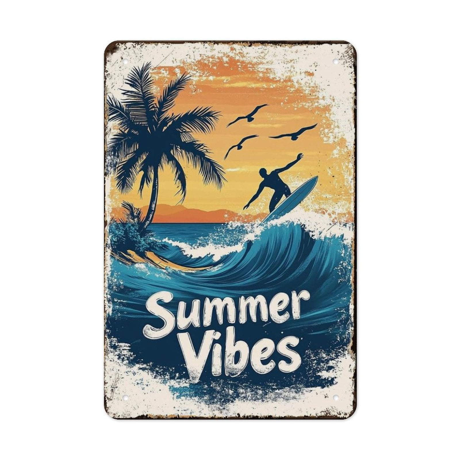 AEFER Summer Beach Tin Sign Summer Vibes Decor Funny Beach Sign ...
