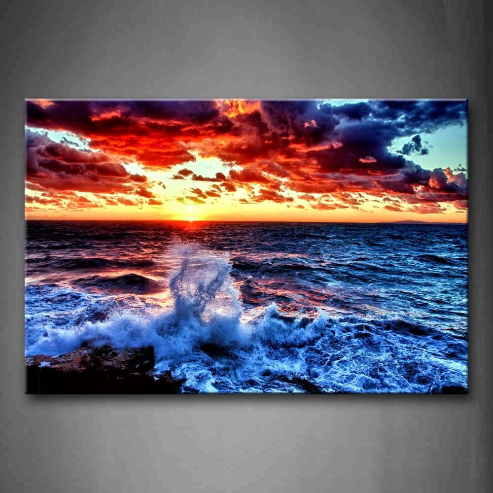 XXMWallArt Tropical Beach Canvas Print - Blue Sea Sunset Wall Art For Living Room, Bedroom, Office Decor