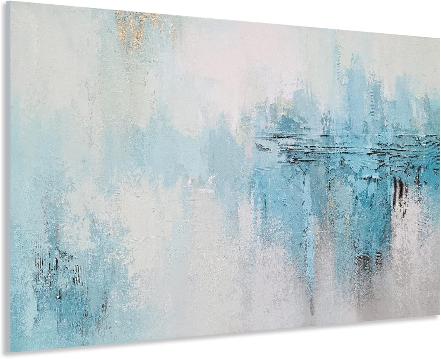 AEFER Teal Canvas Wall Art Hand Painted Abstract Oil Paintings