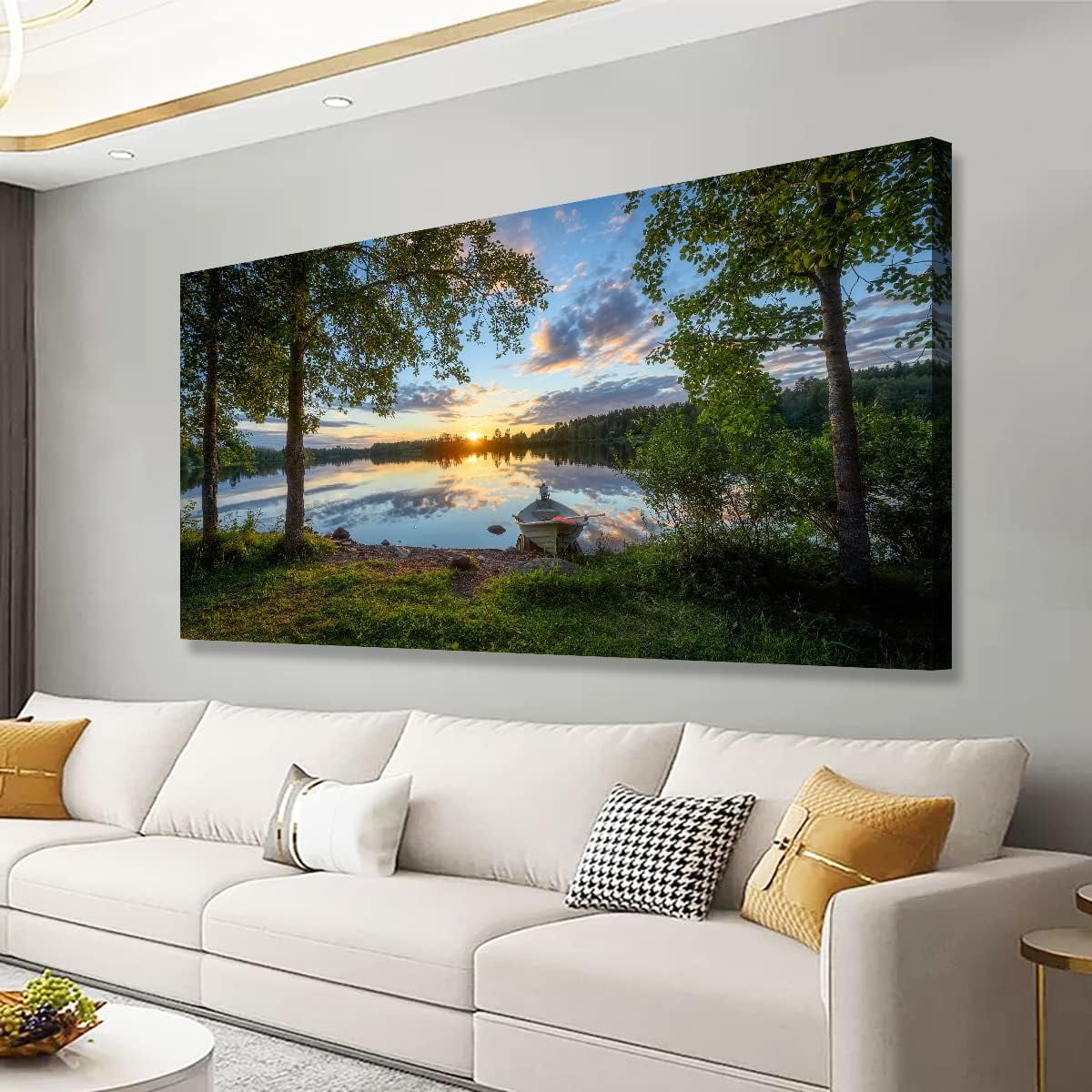 AEFER Tree Canvas Wall Art of a Sunrise Over a Forest Lake Nature ...