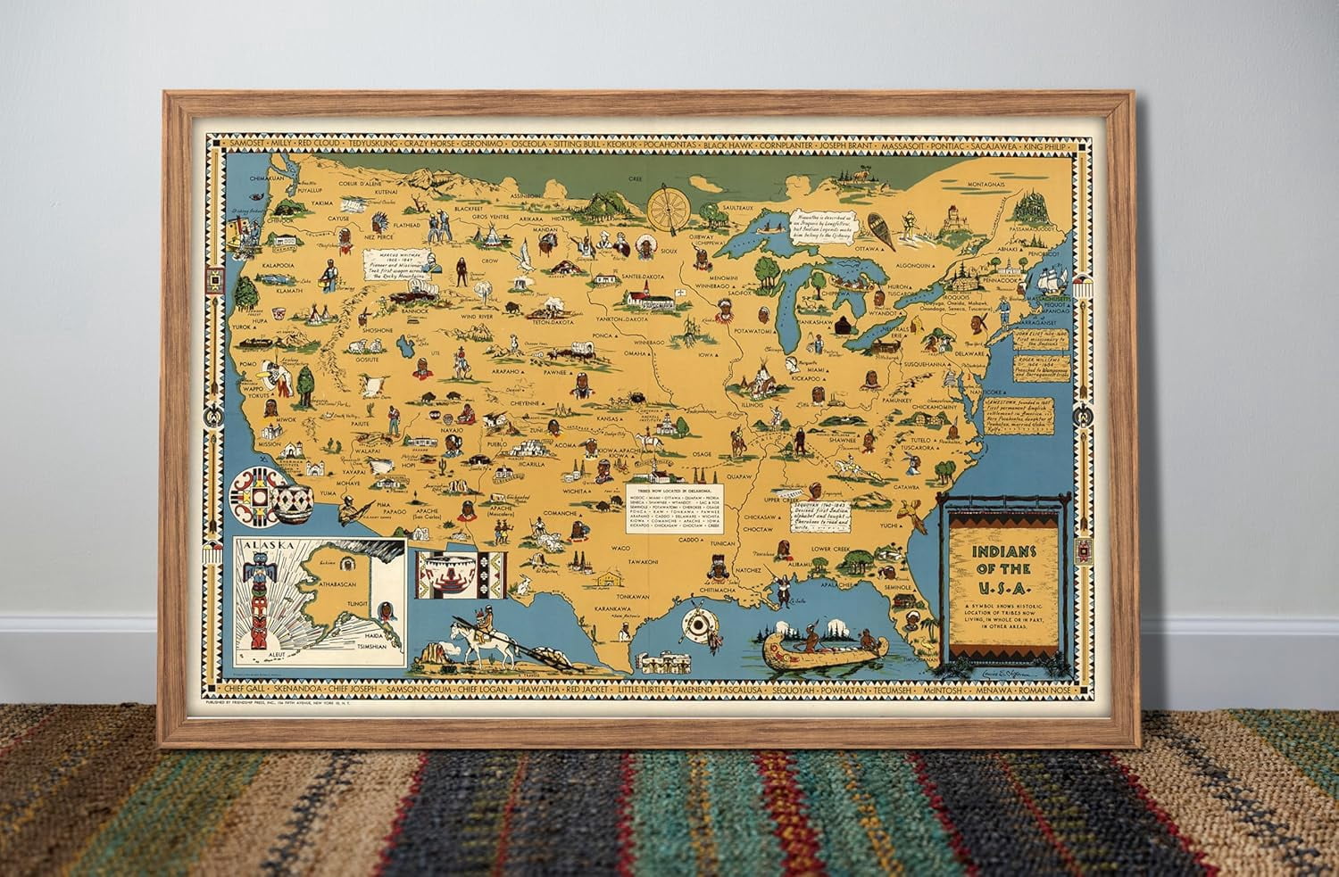 AEFER USA Native American Indian Tribes Map-1944 UnPictorial Map Wall ...