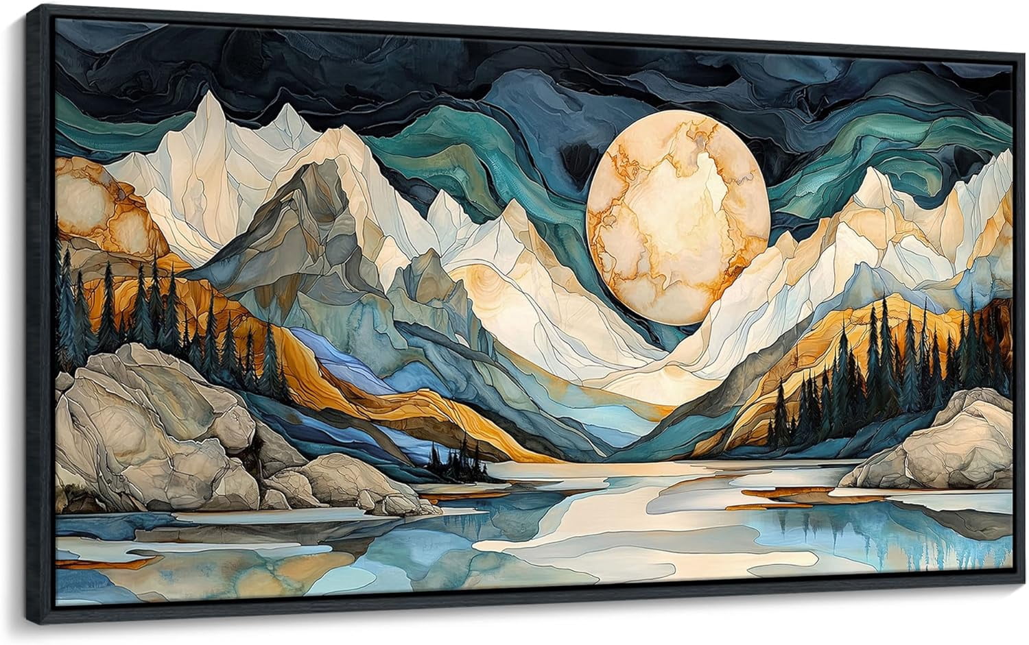 Black & White Abstract Canvas Wall Art - 24x48 Inches | Modern Painting For Living Room, Bedroom