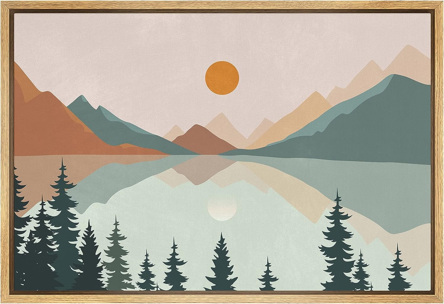 AVOI Unframed Canvas Print Wall Art Pastel Mountain Tree Forest Lake ...
