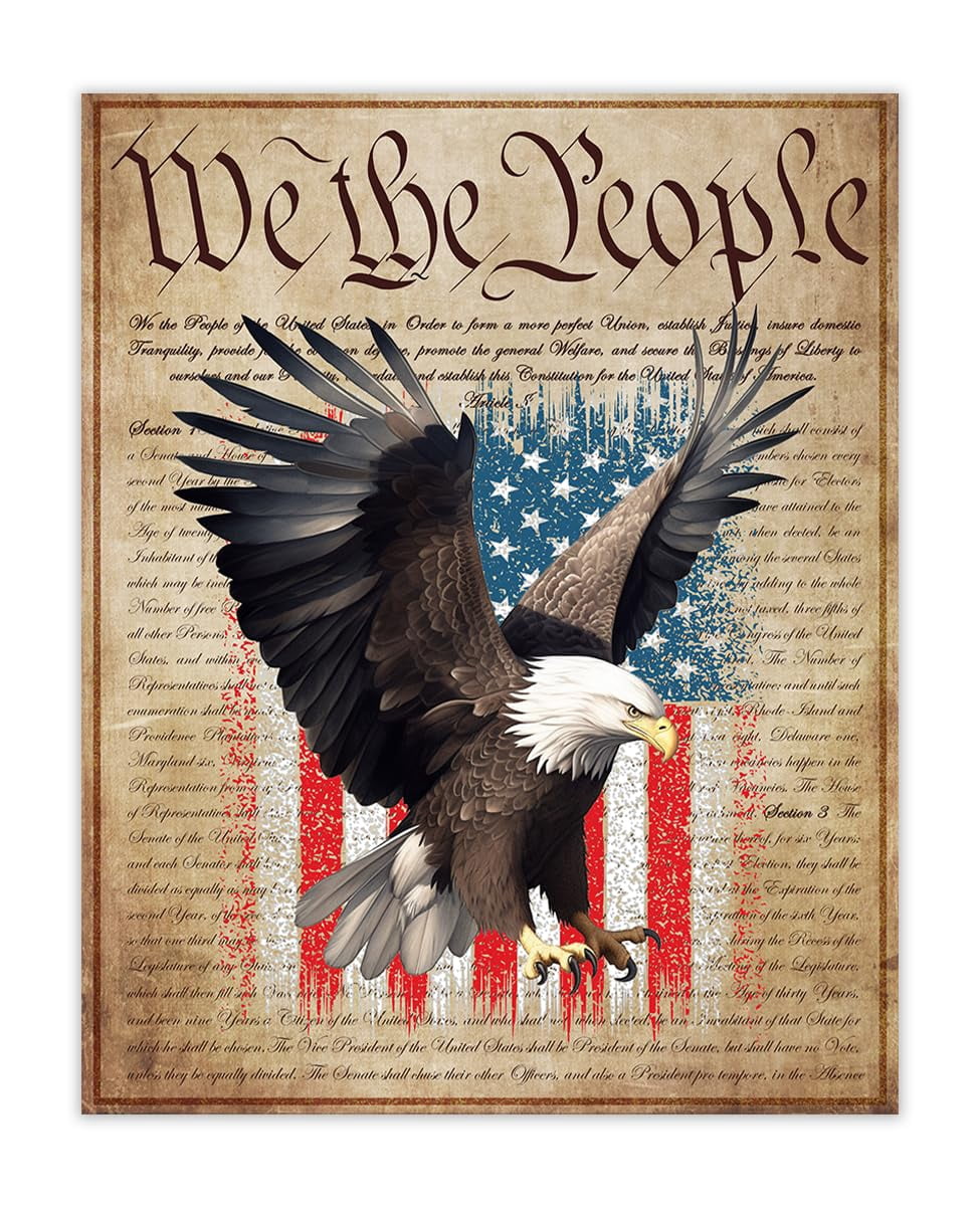 AEFER Vintage American Flag Posterss: 'Preamble & Eagle Sign' Patriotic ...