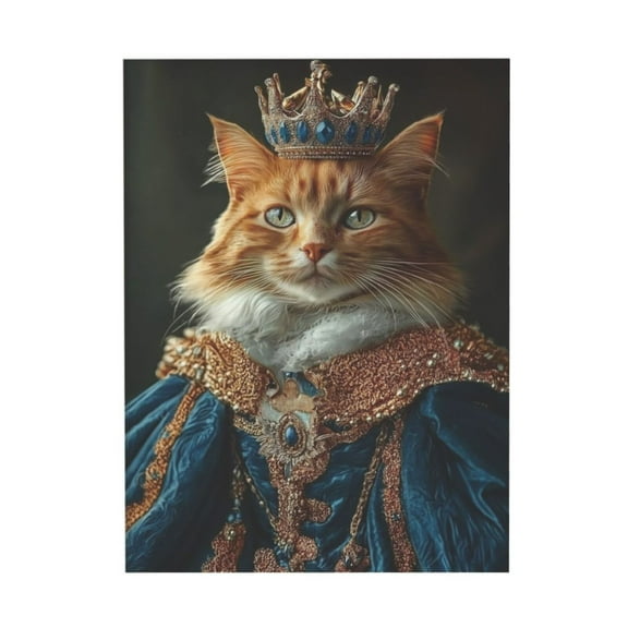 AEFER Vintage Animal Portrait Wall Art Cute Cat with Crown Pictures Renaissance Animal Posters Gothic Cat Canvas Wall Art Victorian Portrait Art Prints Retro Funny Classic Animals Pictures 16x24in