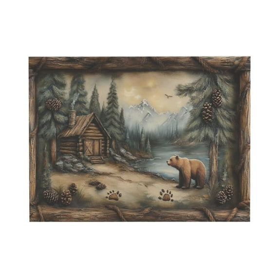 AEFER Vintage Bear Canvas Wall Art, Rustic Brown Bear Picture Wall Decor, 3D Fake Window Bear Wall Art Print, Wildlife Animal Bear Wall Decoration for Home Room Wall Decor Unframe: 8x10inch(20x25cm)