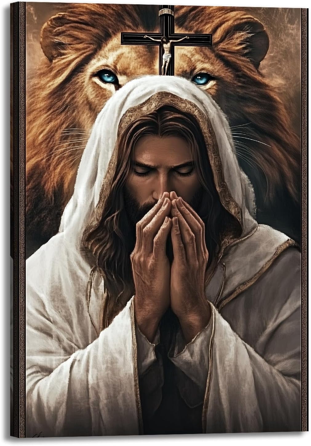 AEFER Vintage Christian Wall Art Jesus And Lion Canvas Print Religious ...