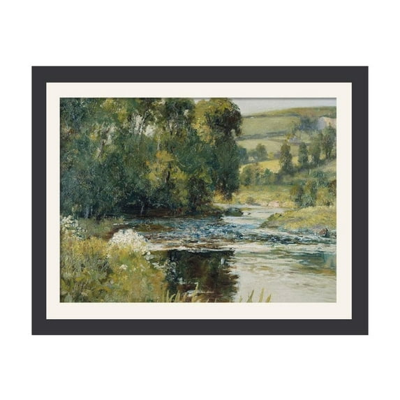 AEFER Vintage Gold Wall Art, Nature Streamside Retro Paintings, Canvas Prints Artwork with Antique Frame, Victorian Wall Pictures Decor for Living Room Gallery Room Frame: 18x12inch(45x30cm)