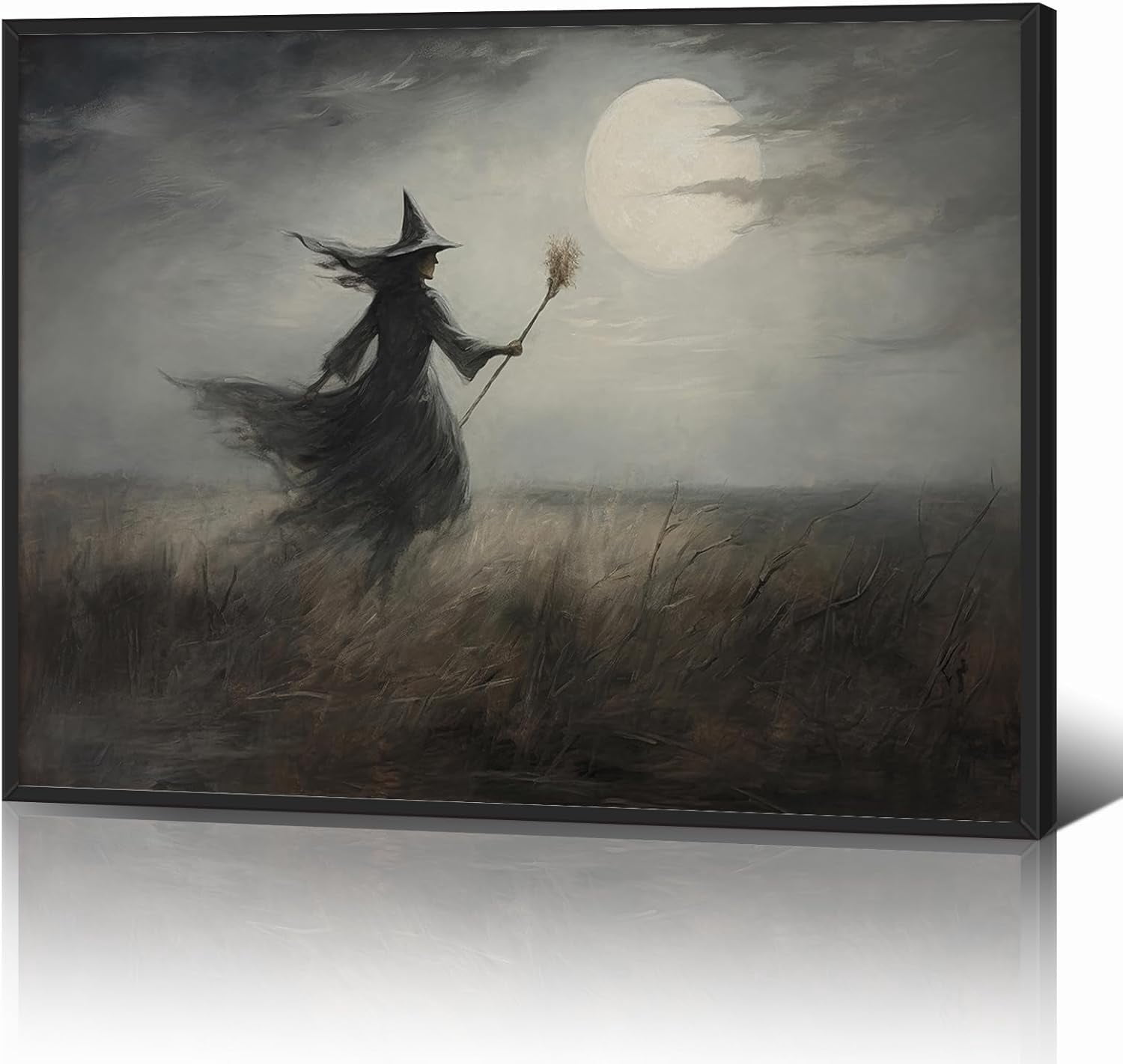 AEFER Vintage Halloween Canvas Wall Art, Framed Victorian Ashland Witch