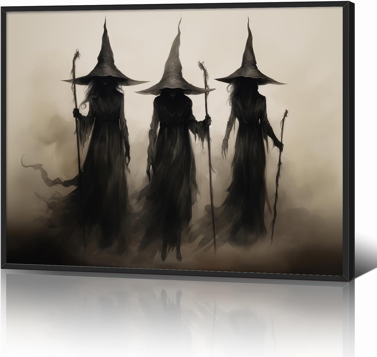 AEFER Vintage Halloween Canvas Wall Art, Framed Victorian Ashland Witch