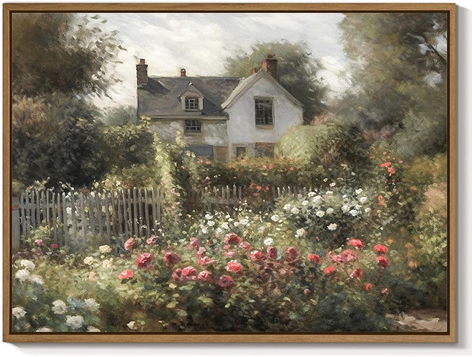 AEFER Vintage Rose Garden Wall Art Antique Cottage Canvas Oil Painting ...