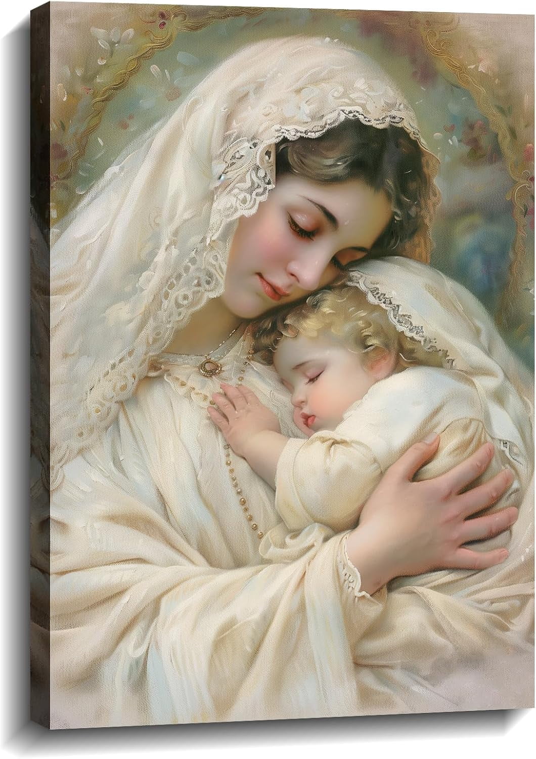 Tableau Toile Vierge Marie Et Jésus - Décor Religieux Catholique Vintage