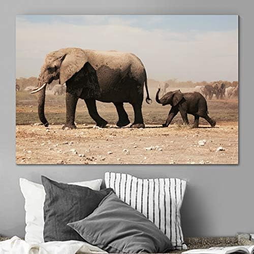 AEFER Wall Art for Bedroom, Canvas Prints Elephant Calf V Animals Elephants Expressive Group ...