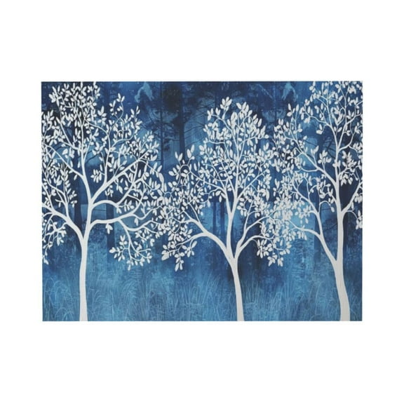AEFER Wall Art Living Room - Large Abstract Blue and White Tree Forest Rustic Pictures Natural Landscape Canvas Print Paintings for Bedroom Office Home Farmhouse Gym Cafe Decor 29x58 In