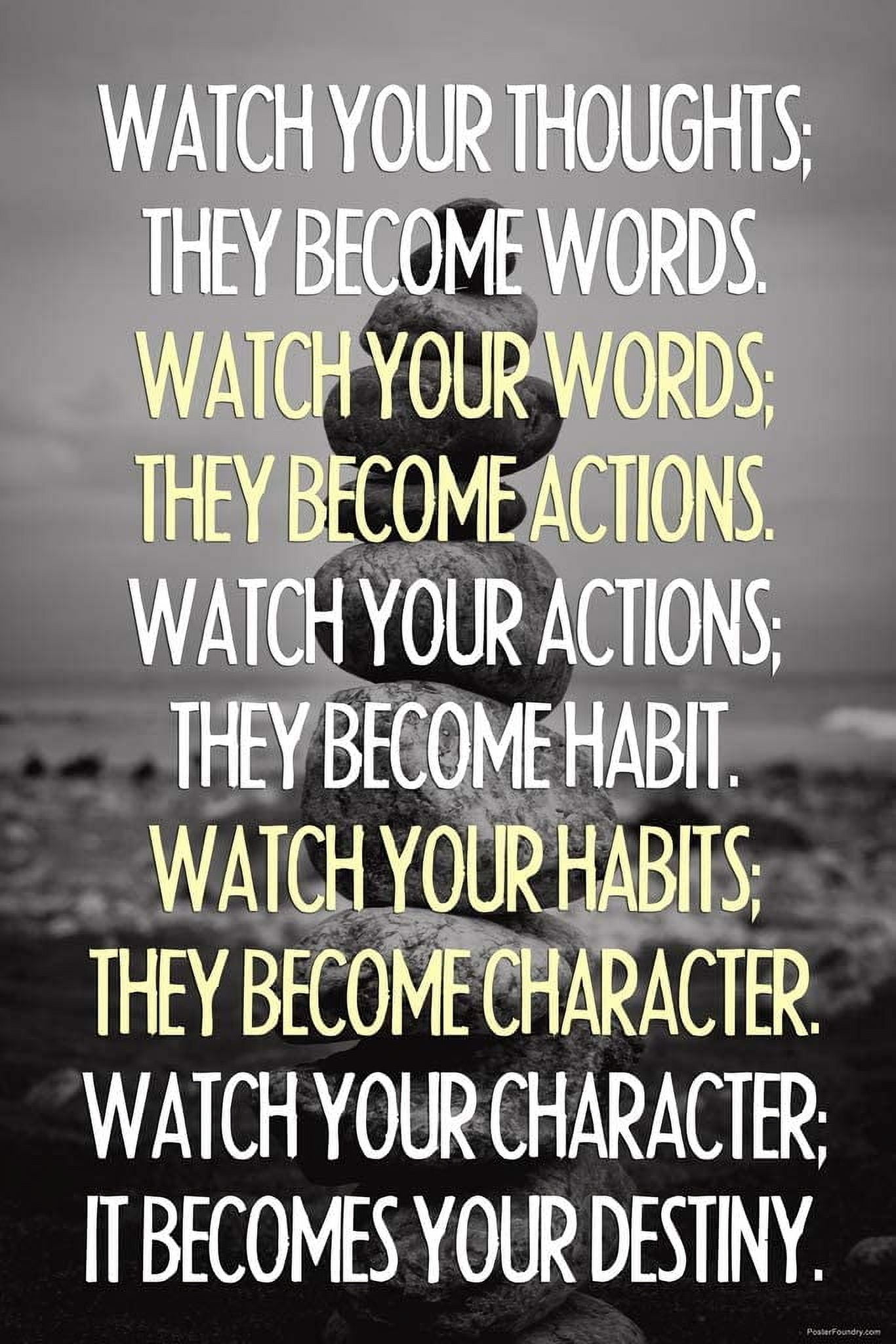 AEFER Watch Your Thoughts Buddha Stone Pile Photo Tranquil Quote ...