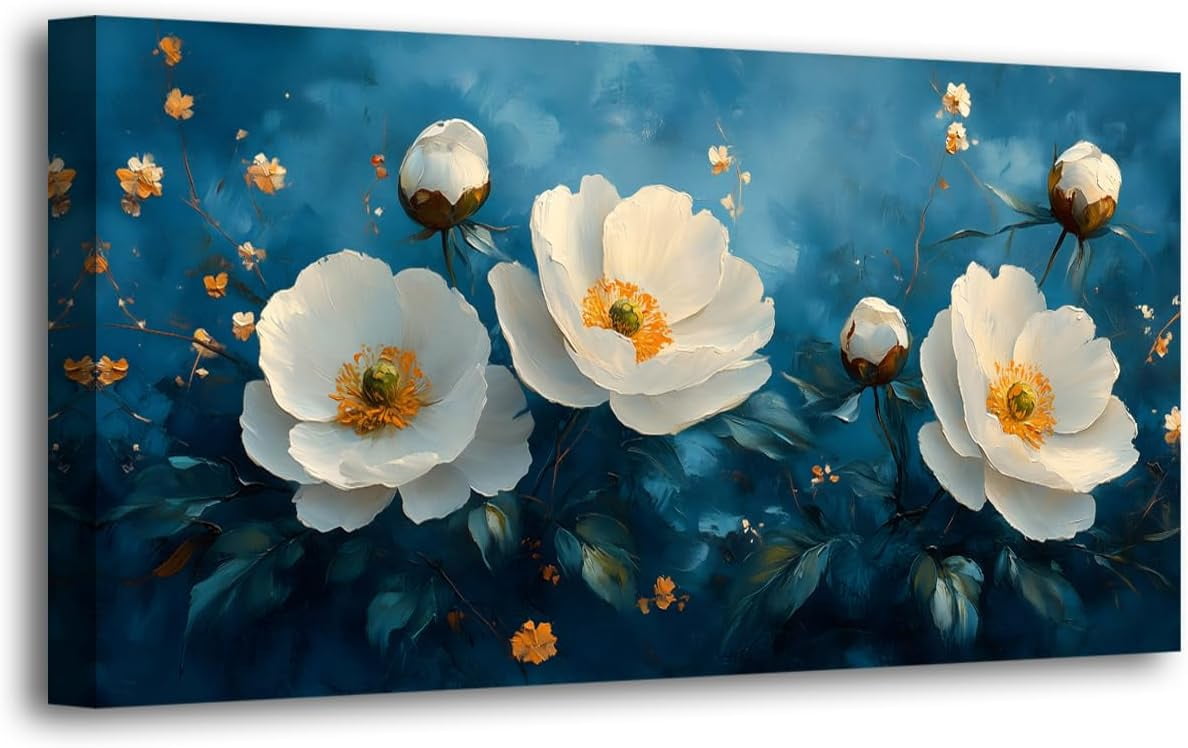 AEFER White Abstract FlowerPictures Canvas Wall Art for Living room ...