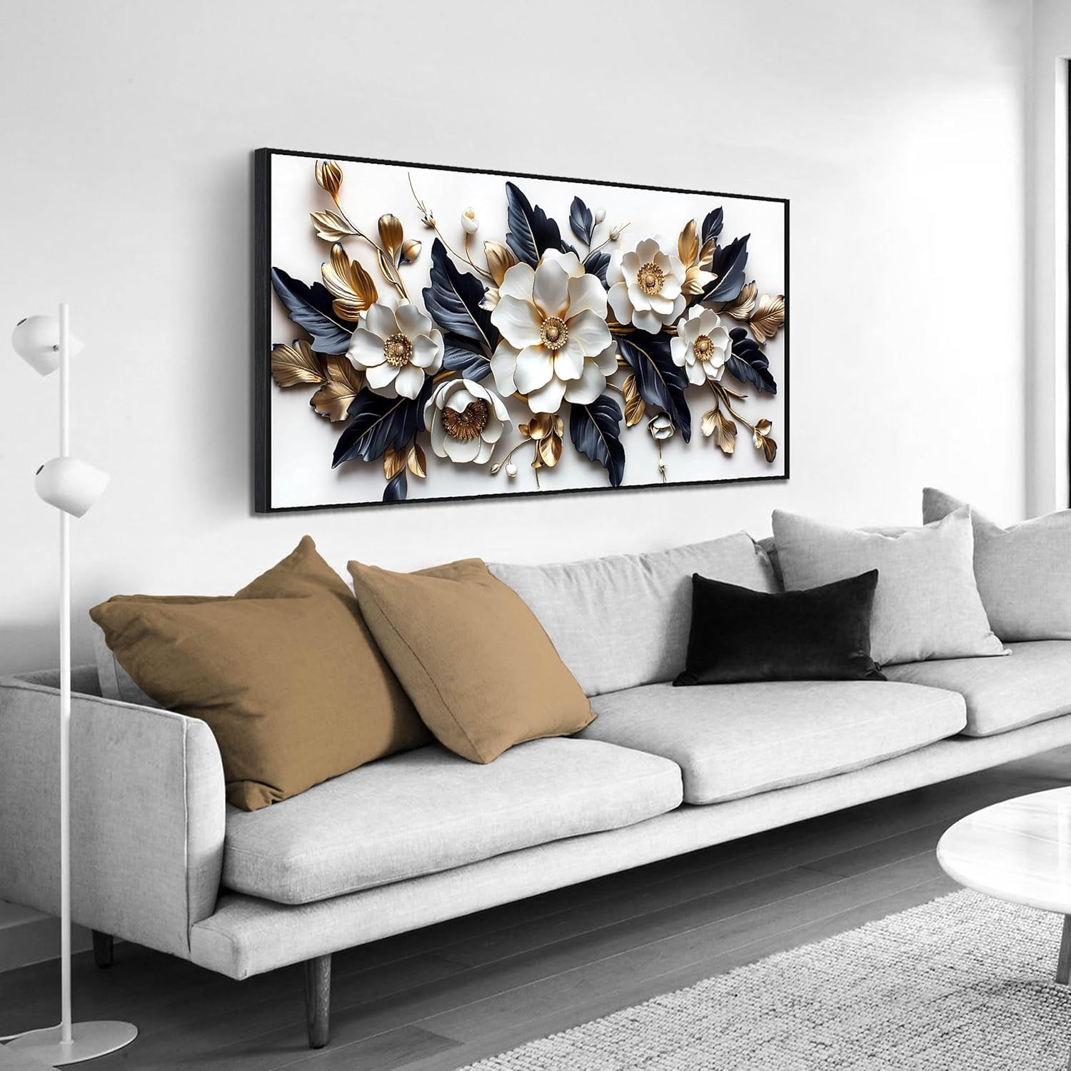AEFER White Flower Wall Decor for Living Room - Modern Blue White and ...