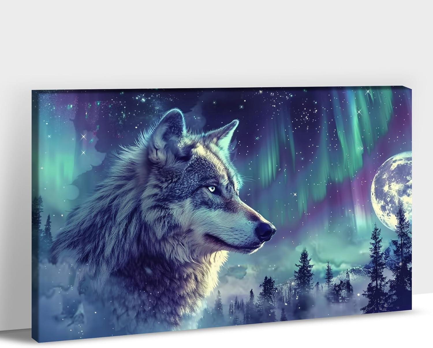 AEFER Wild Animal Wolf Canvas Wall Art, Northern Lights Canvas Snowy ...
