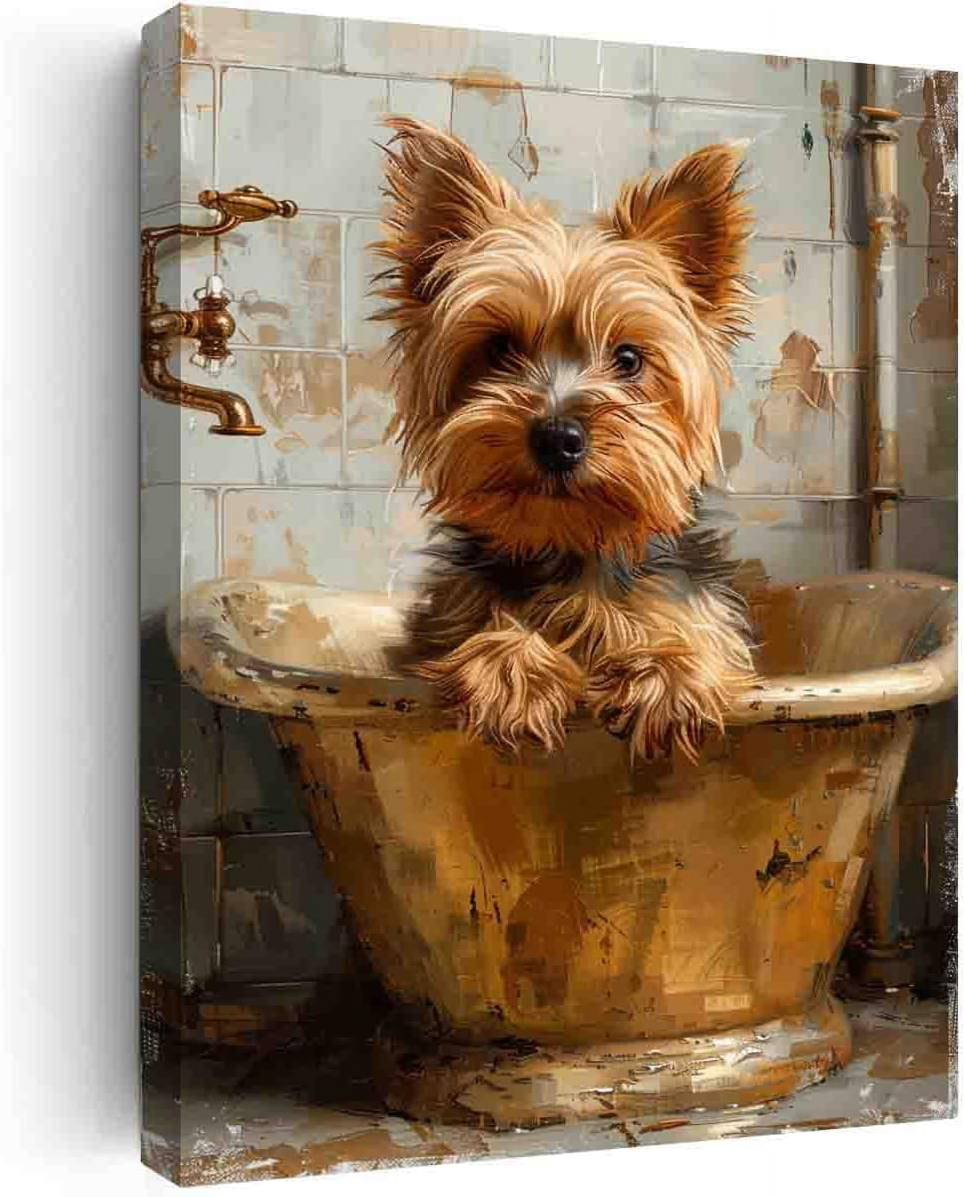 AEFER Yorkshire Terrier in Bathtub,Bathroom Wall Art,Animal Bathroom Art,wall art nursery girl ...