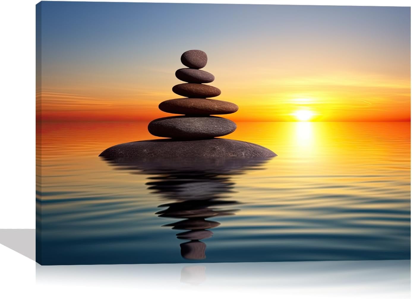 AEFER Zen Canvas Wall Art, Stones in Water with Sun Rising Painting