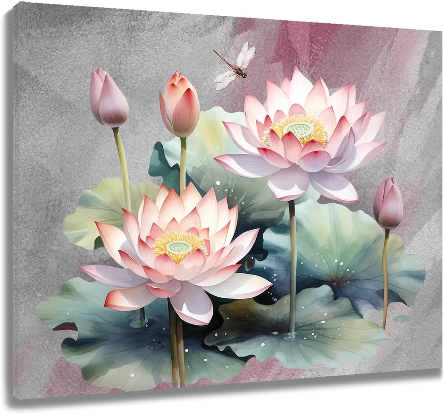 AEFER Zen Floral Pink Wall Art for Pink Water Lily Flower and Green ...