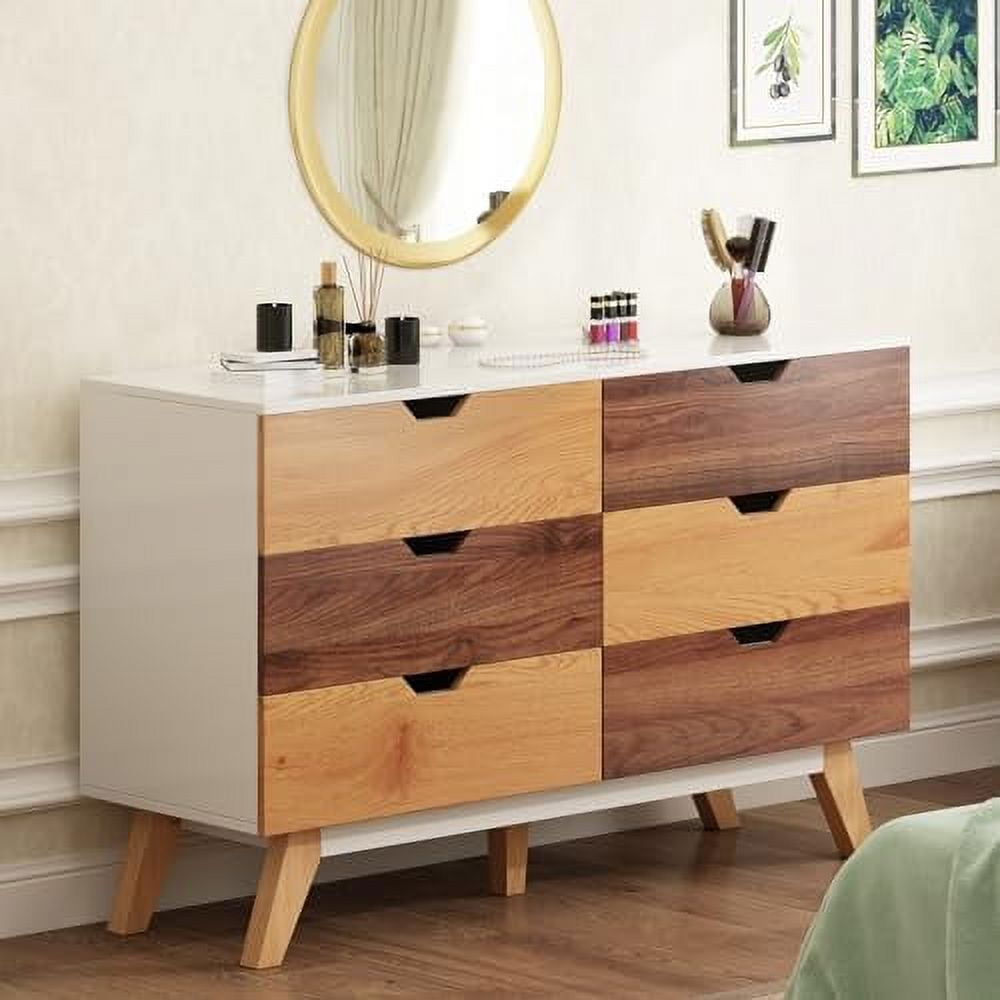 AEFRGHS 6 Drawer Rattan Dresser for Bedroom Modern Wooden Chest of