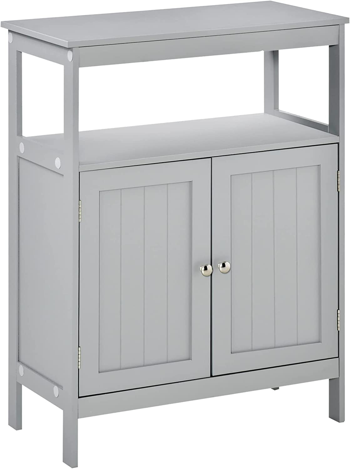 Gray Freestanding Storage Cabinet with Doors and Open Shelf