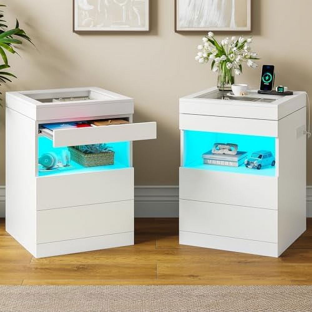 Aefrghs Led Nightstand With Charging Station & Sliding Top Black Night 