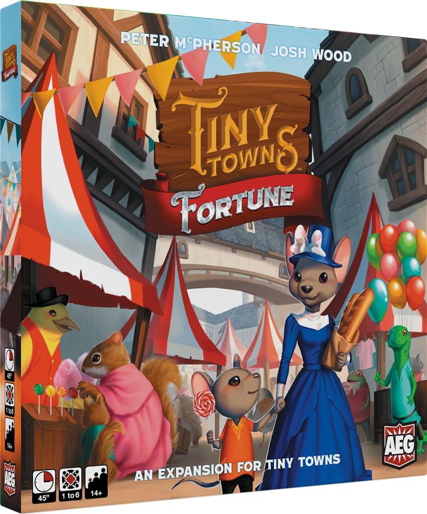 AEG Tiny Towns: Fortune Expansion | Adds New Buildings, Introduces Money | Clever use of Limited Resources Determines Success | 1-6 Players | Ages 14+ AEG Tiny Towns: Fortune Expansion | Adds New Buildings, Introduces Money | Clever use of Limited Resources Determines Success | 1-6 Players | Ages 14+
