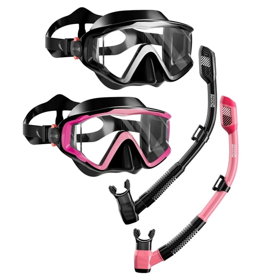 AEGEND 2 Pack Snorkeling Gear for Adults, Diving Mask with Anti-Leak Dry-Top Snorkel Set, Anti-Fog Panoramic Wide View with Mesh Bag for Swimming Travel, Black Gradient & Pink Gradient