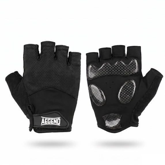 AEGEND Half Finger Cycling Gloves, Breathable Mesh Bike Gloves with Shock-Absorbing Padded Palm, Anti-Slip Grip, Finger Pull Tabs for Road Cycling, Mountain Biking, Gym and Outdoor Sports, Black - L