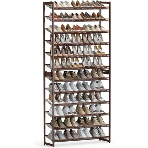AEGFKD 12-Tier Shoe Organizer, 6-Tier Stackable Shoe Rack, Metal Shoe Storage Set, Entryway, Garage, Adjustable Shelves, Bronze, Holds Over 48 Pair,Bronze