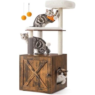 Greesum Cat Tree With Hidden Litter Box Enclosure - Multi-Level Cat Furniture With Scratching Posts