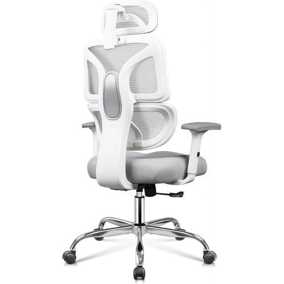 AEGFKD Office Chair Big and Tall Reclining Ergonomic Desk Chair for Long Hours, Comfy Breathable Mesh, Adjustable Armrests with Lumbar Support, White