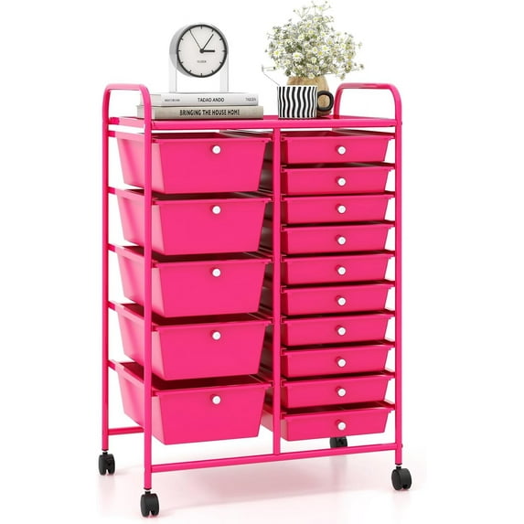 AEGFKD15 Drawers Rolling Cart, Classroom Organizers, Storage Cart with Wheels, for Teacher Office Home School Supplies Tool Craft Art Paper