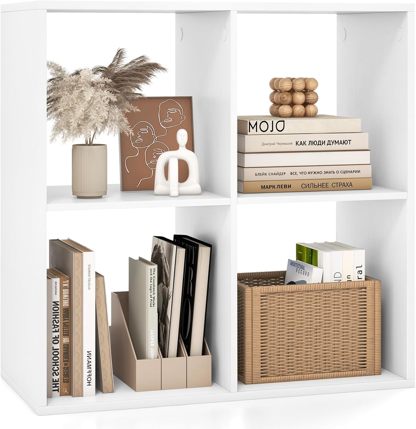 Tangkula 6-Cube Bookshelf, 3-Tier Storage Organizer With Anti-Tip Kits, White (41x13x27.5 Inches)