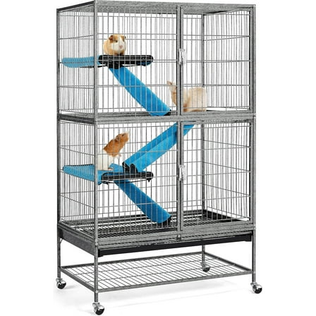 AEGFKD54'' Rolling Ferret Cage Large 4-Tiers Chinchilla Cage Small Animal Cage for Adult Rats/Guinea Pigs/Chinchilla/Sugar Glider w/ 2 Removable Ramps/Hammock, Black