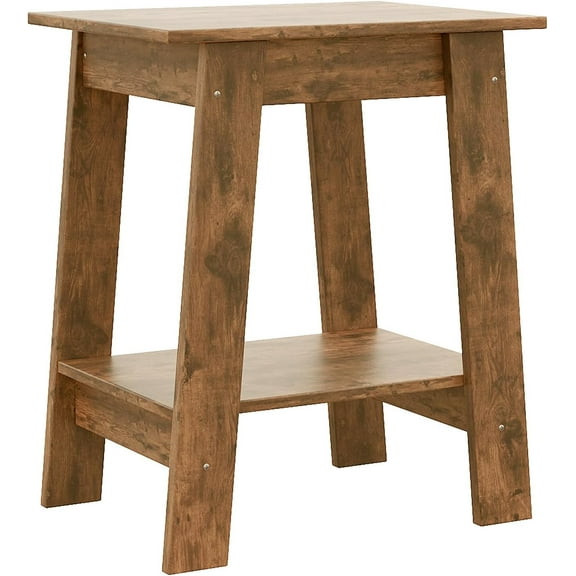 AEGFKDSmall Side End Table with 2-Layer Storage Shelves, Rustic Wooden Bedside Table, Farmhouse Square Nightstand for Living Room, Bedroom, Entryway, Rustic Brown