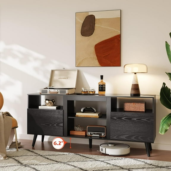 AEGFKDTV Stand for 65 Inch TV, 58 inch Entertainment Center with 2 Storage Cabinets, Media Console for Living Room, Bedroom and Office, Black