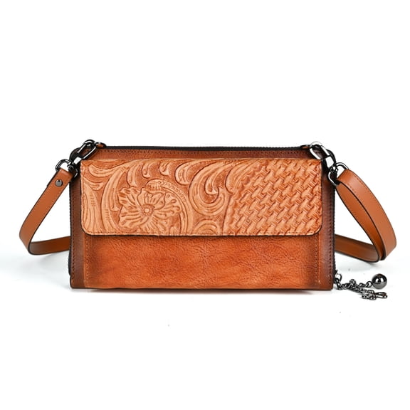 AEGGEAI Genuine Leather Multi-Compartment Wallet, Large Capacity, Multi-Card Slot Cell Phone Bag Case (Brown) Y101